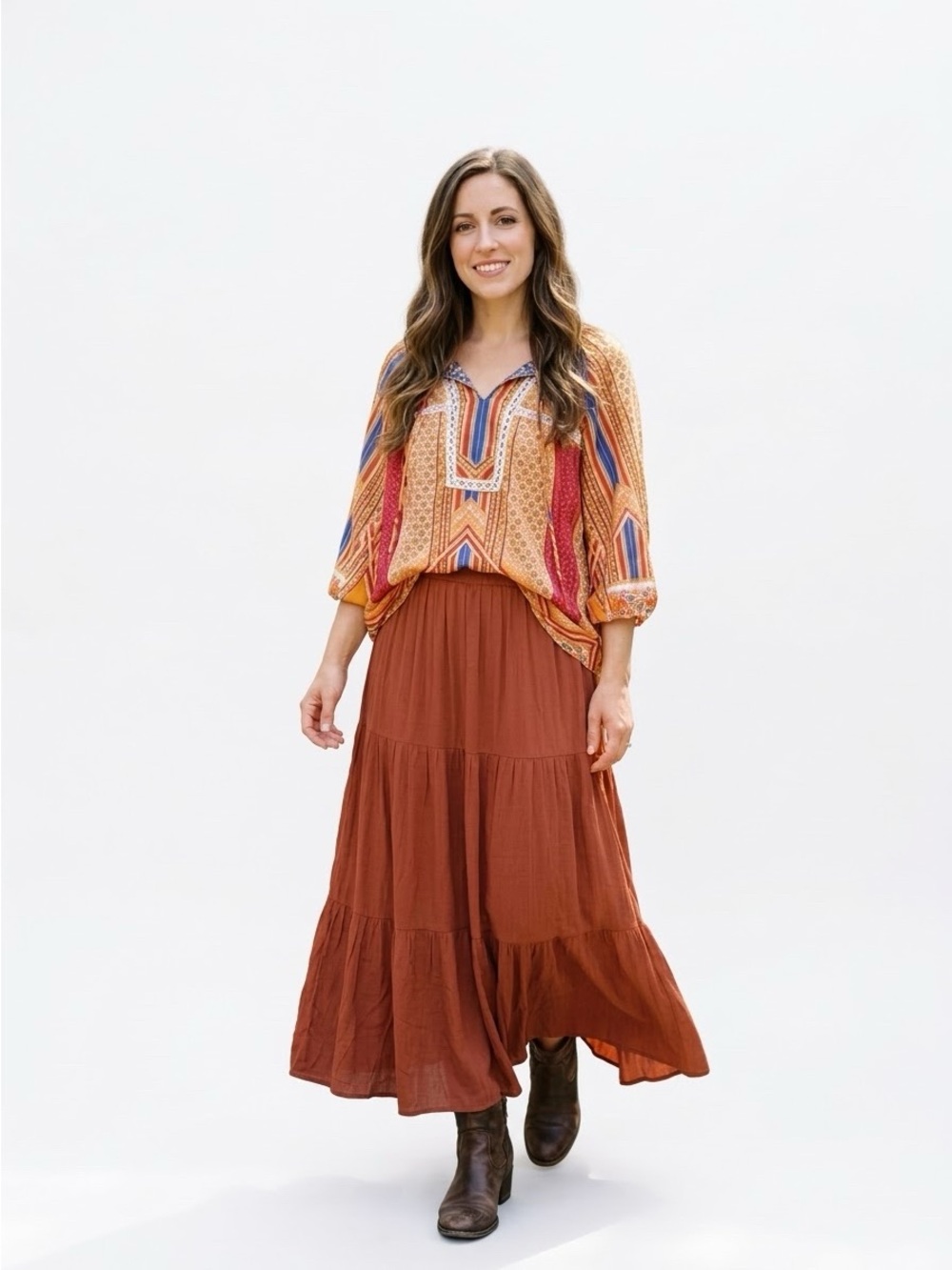 New Directions Bohemian Floral Print Sheer Fall Colors Size Medium